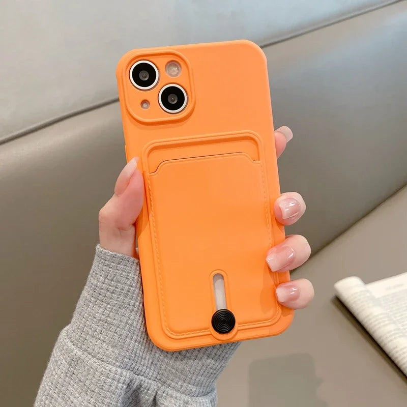 Con tarjetero funda de teléfono para iphone 16 13 14 12 11 15 pro max funda suave para iphone x xs xr max funda protección de cámara