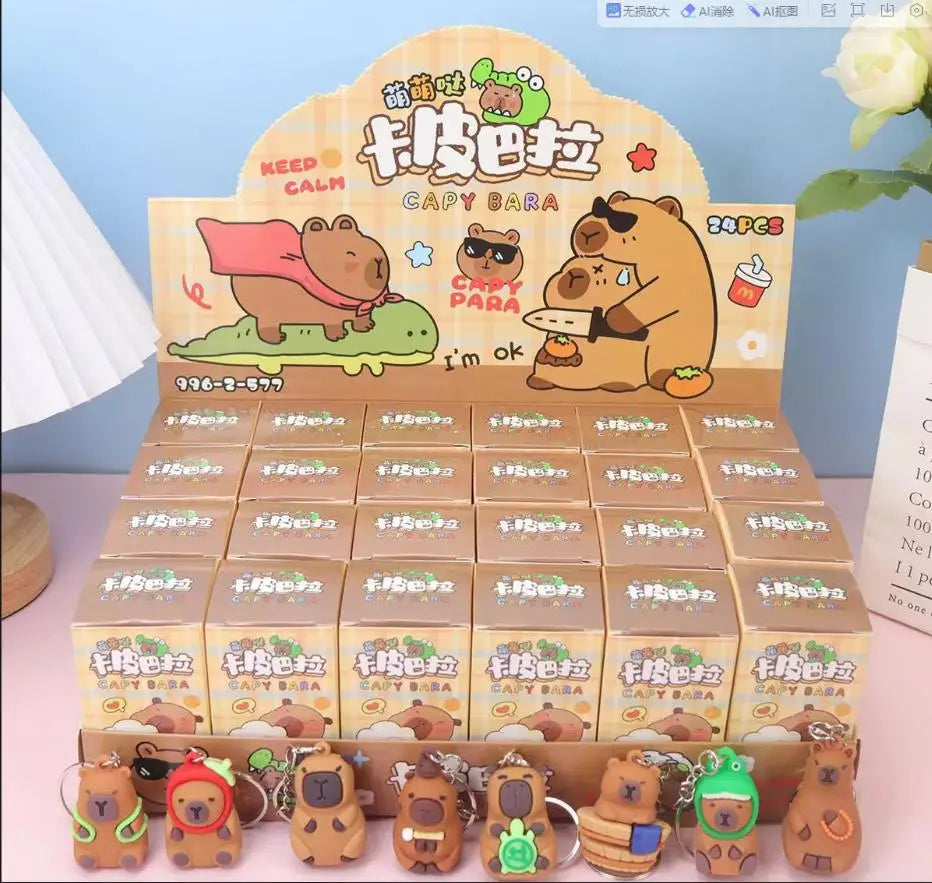 Caja Sorpresa con Llavero de Muñeco de Capibara, Juguetes de Descompresión de Lotería Musical para Niños, Decoración de Mochila de Capibara de Dibujos Animados