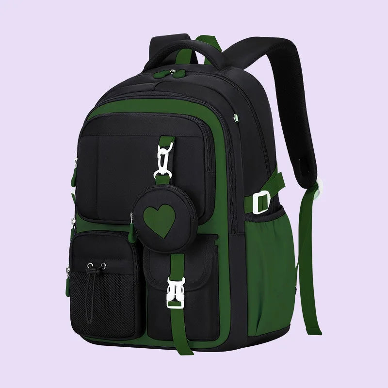 Mochila escolar con estampado de amor, estuche para lápices, bolsa de almuerzo, juego de tres piezas, tela de nailon impermeable, mochila de moda para niños, niñas y adolescentes.