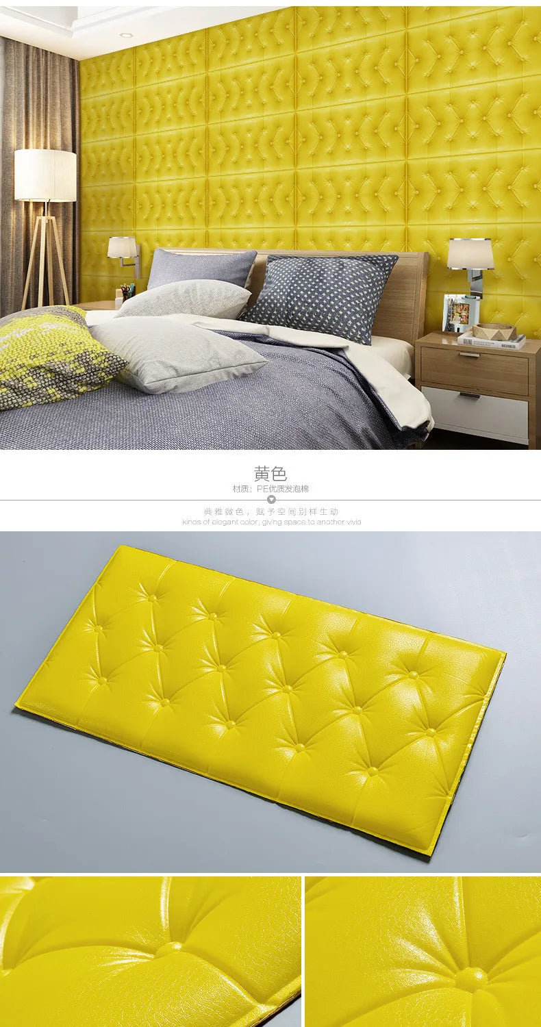 Pegatinas de pared 3D, papel tapiz autoadhesivo grueso Tatami, alfombrilla de pared anticolisión, cojín de espuma suave para dormitorio de niños y sala de estar
