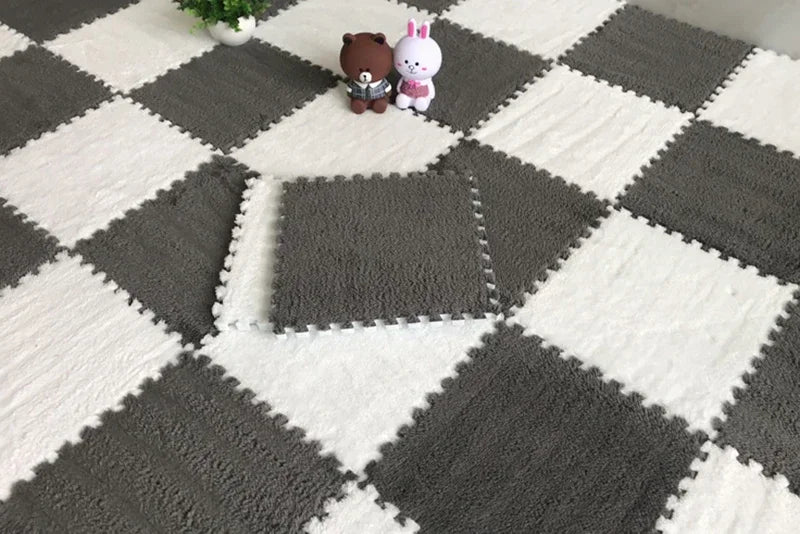 Alfombra de peluche suave de 30x30CM para niños, alfombra de juego, alfombra de rompecabezas, tapete de juego cálido, azulejos de ejercicio entrelazados, alfombra decorativa para suelo