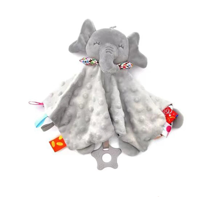 Manta de seguridad para bebé, elefante con etiquetas, sonajeros mordedores, manta suave móvil, juguete acogedor, Animal relleno para bebés, regalo para recién nacidos