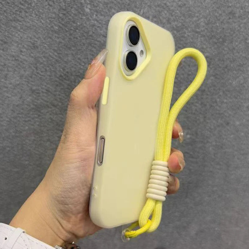 Funda de teléfono transparente de caramelo mate suave para iPhone 17 16 Pro Max 15 14 13 12 11 XS X 7 8 Plus 16e cubierta de cordón con correa para muñeca