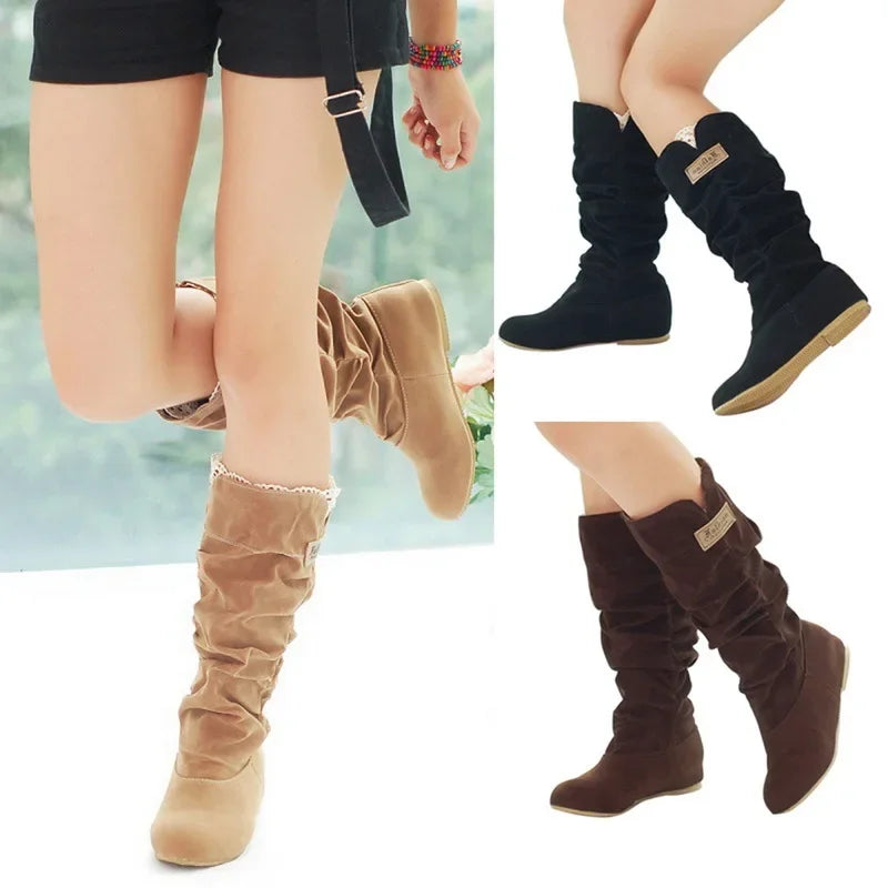 Botas de nieve de longitud media europeas y americanas, Botas de moda mate con encaje interior elevado, Botas Altas Plataforma Mujer Zapatos 2023
