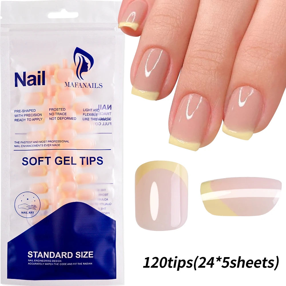 120 Uñas Acrílicas Francesas Cuadradas Medianas y Largas, Uñas Postizas Francesas de Cobertura Completa para Mujer, Uñas Postizas de Diferentes Tamaños