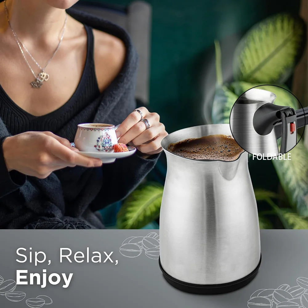 Cafetera turca de 600W, cafetera portátil italiana, árabe, griega, Moka, mango plegable, fácil para viajes en casa