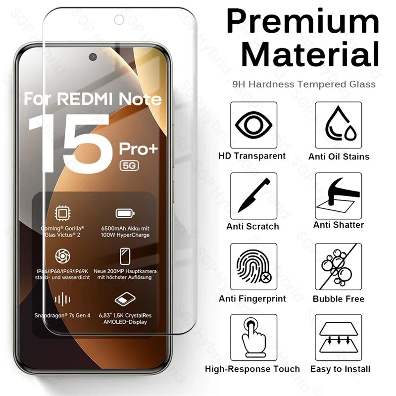 Redmy Note15Pro + 5G vidrio 8To1 9D vidrio templado curvo para Redmi Note 15 Pro + Pro Plus Note15 5G película protectora de pantalla de cámara