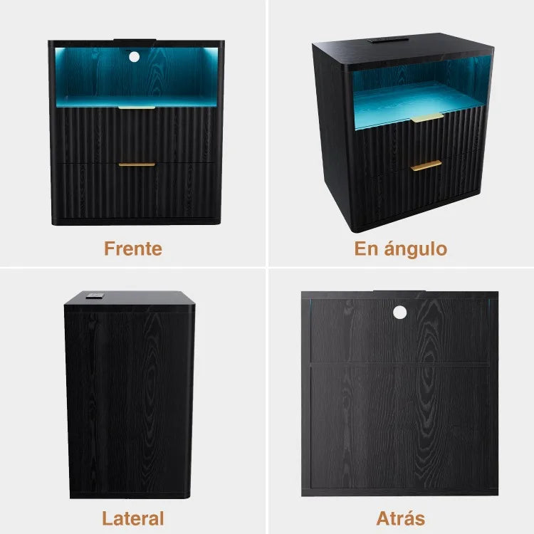 Mesita de noche para dormitorio, sala de estar, mesita de noche LED regulable, cajón moderno, mesita de noche de madera, muebles