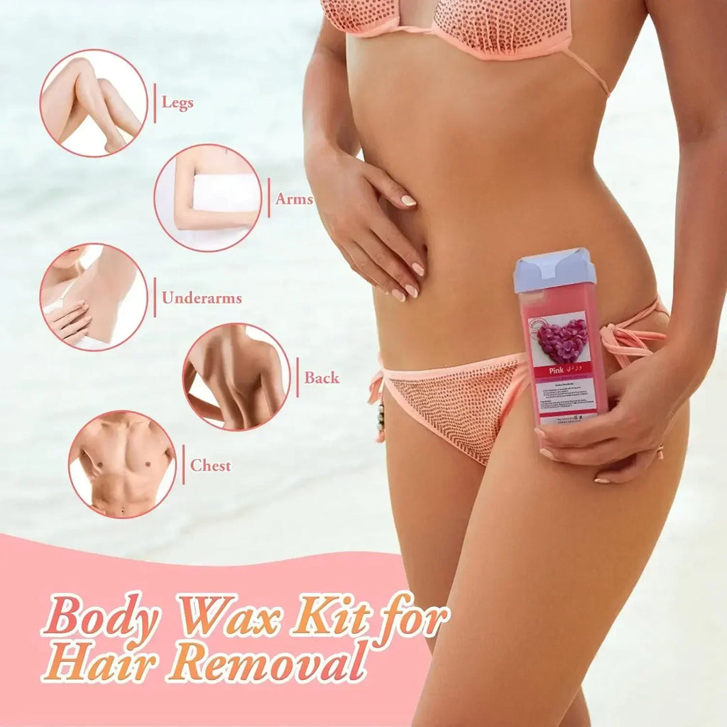 Cera depilatoria en roll-on 2026 con rosa y aloe, cartucho de cera indolora para depilación, calentador de cera para depilación de bikini y cuerpo