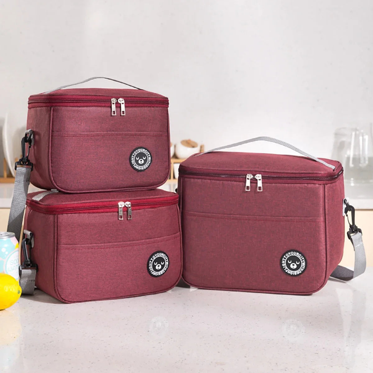 Bolsa térmica portátil con correa para el hombro, bolsa para lonchera, bolsa de almuerzo impermeable y gruesa para estudiantes.