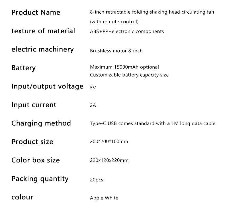 Ventilador de pie oscilante portátil con mando a distancia, ventilador de escritorio plegable, ventilador de Pedestal con batería recargable para acampar