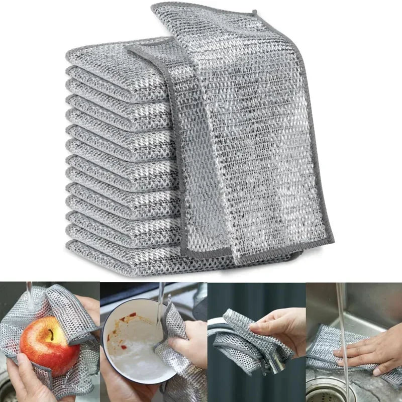 Trapos para fregador de cocina, paño de cocina de alambre grueso de doble cara, toalla de limpieza de acero y Metal, paños para lavar platos, estropajos