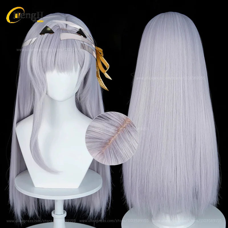 En stock, peluca de cosplay de anime NTGOV Marian Long de 70 cm, color plateado claro y morado, Modernia, resistente al calor, de pelo sintético, para Halloween