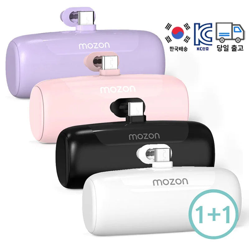 Batería Externa Integrada 1+1 Mozeon Tipo Docking Mini de 5000 mAh con 8 Pines/Tipo-C y Colores Añadidos (Se Puede Llevar a Bordo)