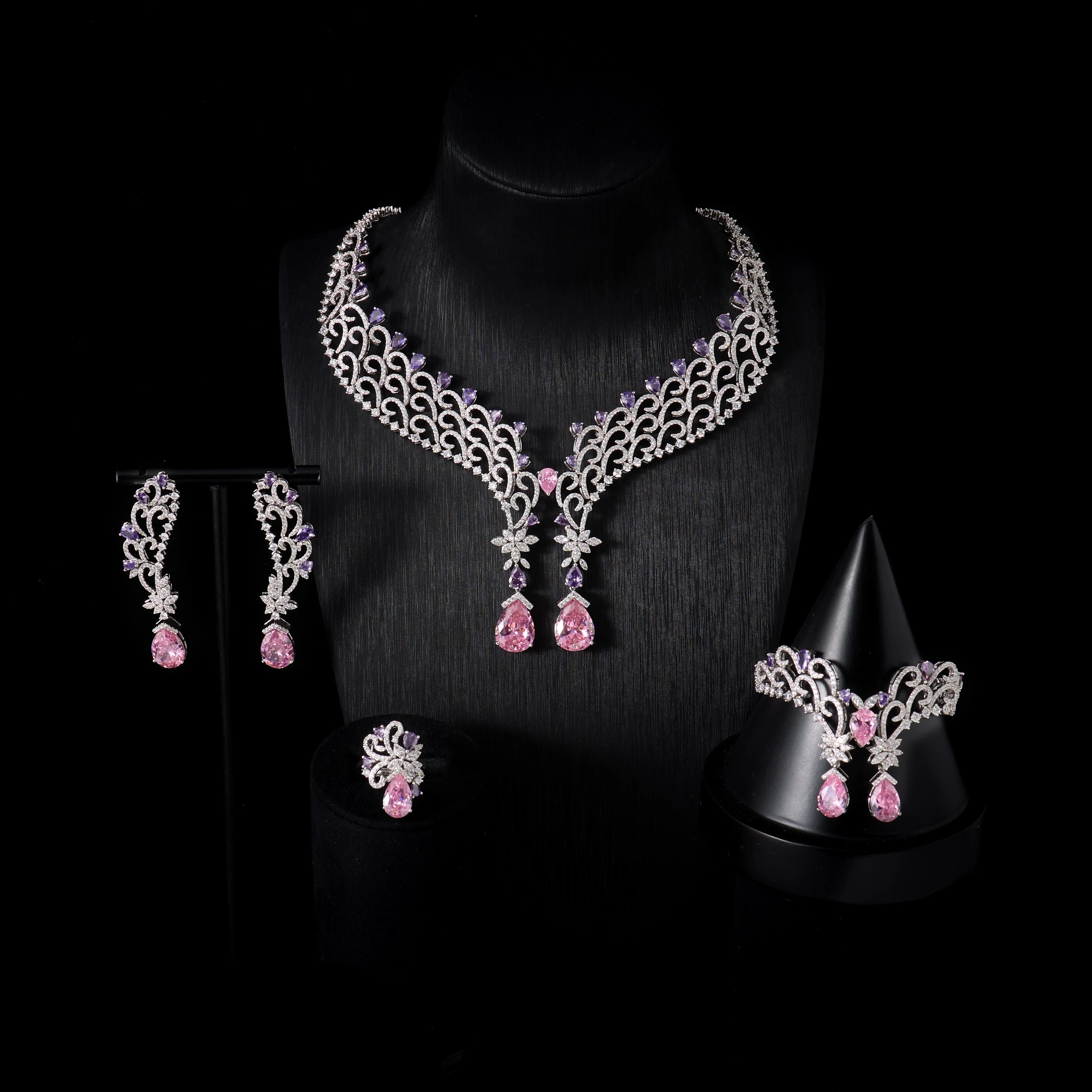 IN JEWELIFE 00100 Juego de Joyas de Lujo con Circonita Cúbica de Color, Alta Calidad, Collares Elegantes para Mujer, Accesorios de Boda