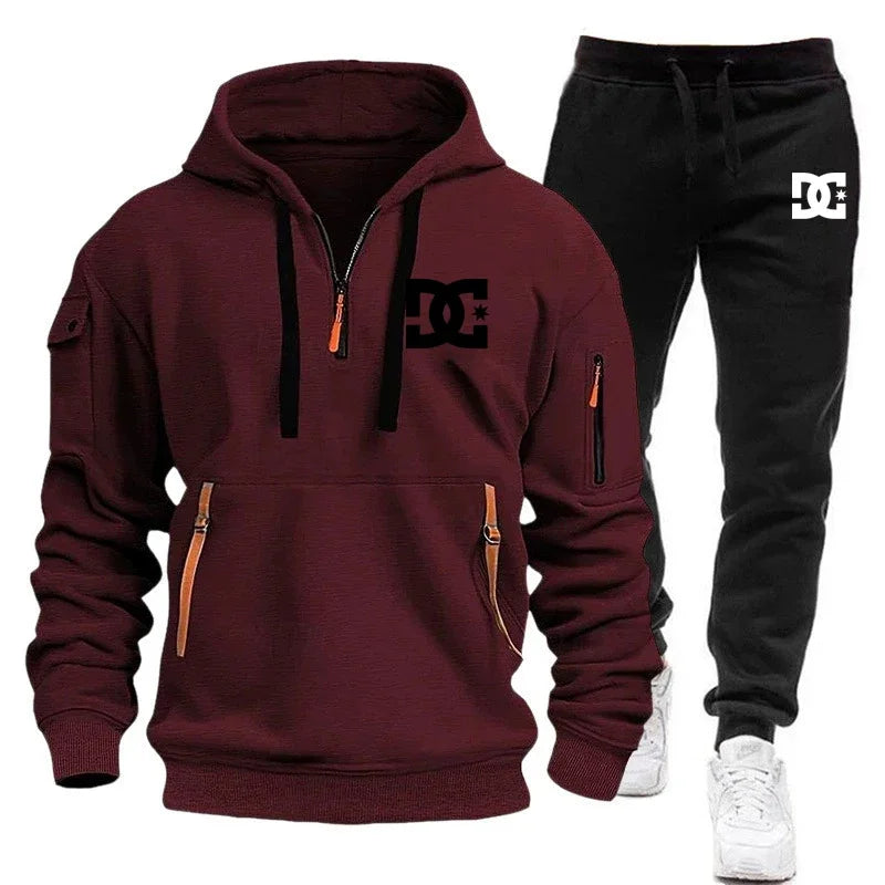 2025 Nuevo conjunto informal de otoño e invierno para hombre, sudadera con capucha y pantalones para correr para hombre al aire libre a la moda, conjunto de 2 piezas