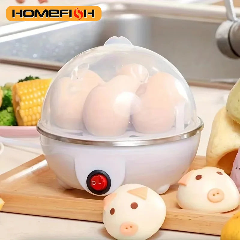 HOMEFISH Cocedor de Huevos Automático con Apagado Automático, para 7 Huevos, Multifuncional, para Huevos Cocidos al Vapor y Estofados, Máquina para Desayunos