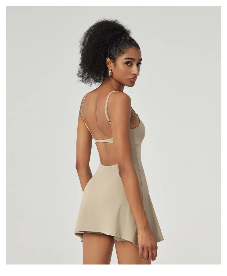 Vestido de tenis moderno SharpStar para mujer con pantalones cortos, vestido deportivo para bádminton y golf con almohadillas en el pecho, conjunto deportivo ajustado con abertura, vestido deportivo.
