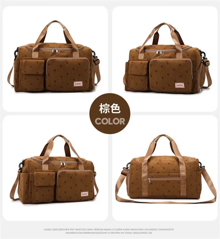 Bolsa de viaje de pana, bolsa de viaje de gran capacidad con compartimento para zapatos, bolsas deportivas para Fitness para mujer, bolsas de lona