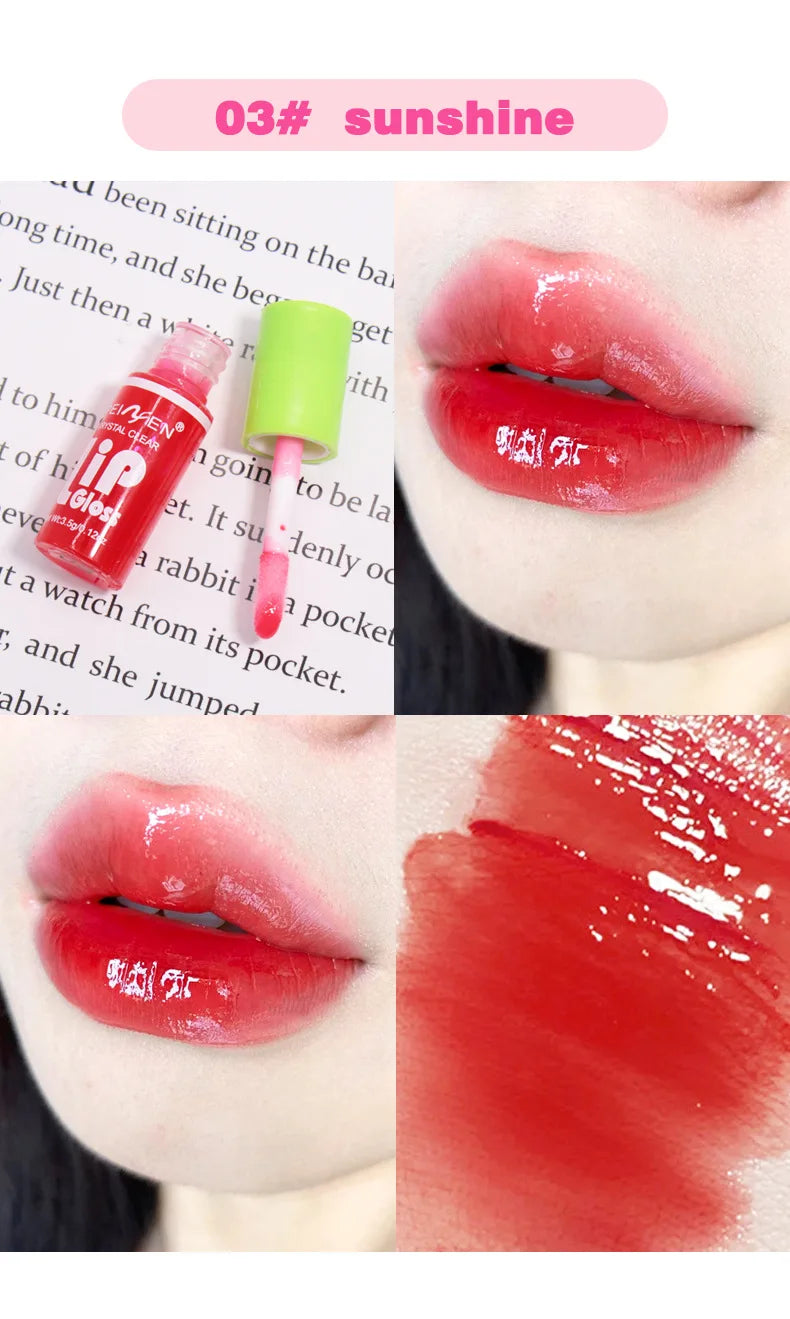 Juego de 6 piezas de brillo de labios con espejo de cristal, bálsamo labial ligero hidratante, brillo brillante, tinte transparente, melocotón, cereza, rosa