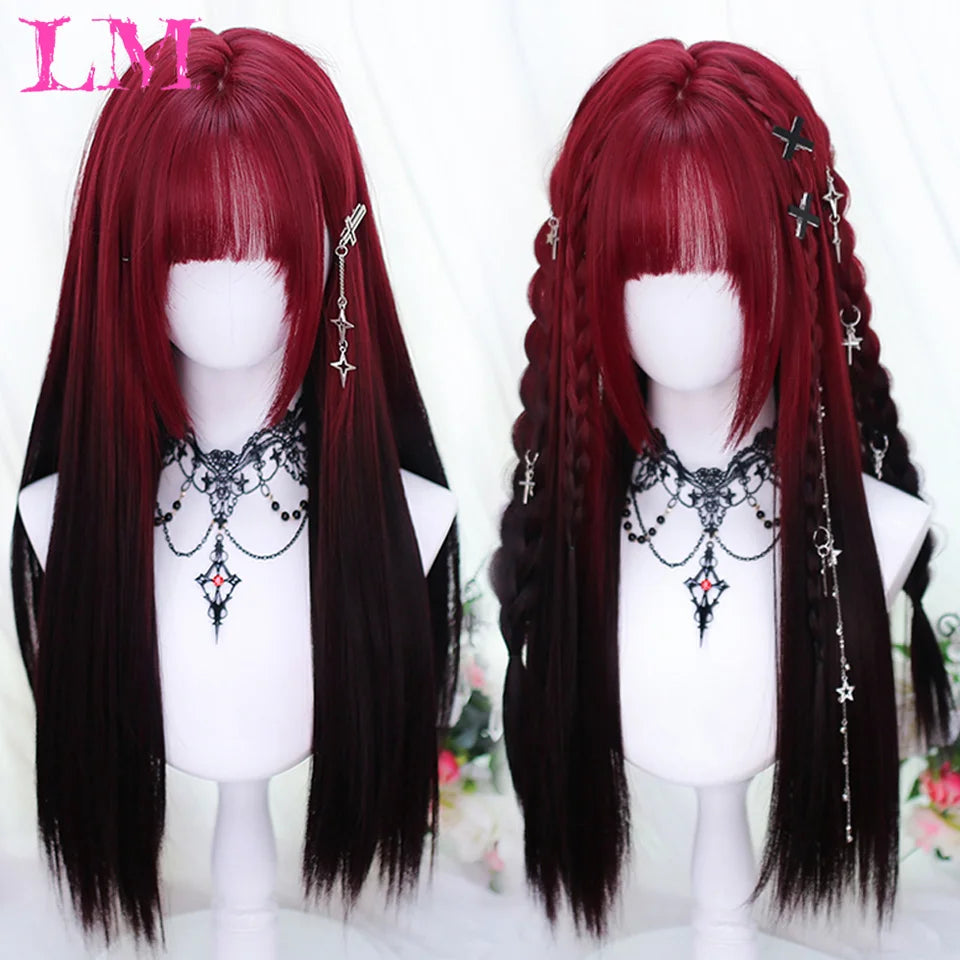 LM Rubio sintético Ombre mezclado rosa Rubio largo ondulado pelucas con flequillo Cosplay fiesta uso fibra resistente al calor para mujeres