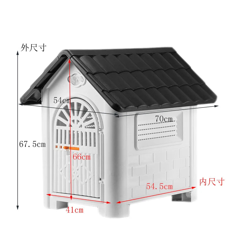 Casa para perros interior y exterior: cubierta extraíble a prueba de lluvia, perrera de plástico para perros medianos/grandes, refugio impermeable y resistente al viento