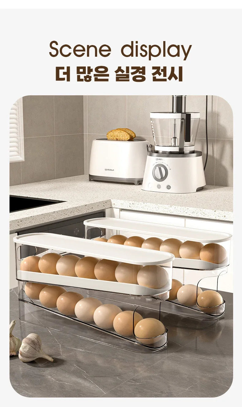Caja de huevos tipo diapositiva, doble rodillo automático para huevos, puerta lateral para refrigerador, almacenamiento de huevos, soporte para huevos para encimera de cocina