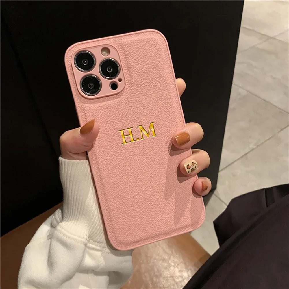 Funda Personalizada para iPhone 17 Pro Max 16 15 14 Plus 13 12 11 17Air, de Cuero PU de Lujo, con Iniciales y Nombre Personalizados, para Regalo