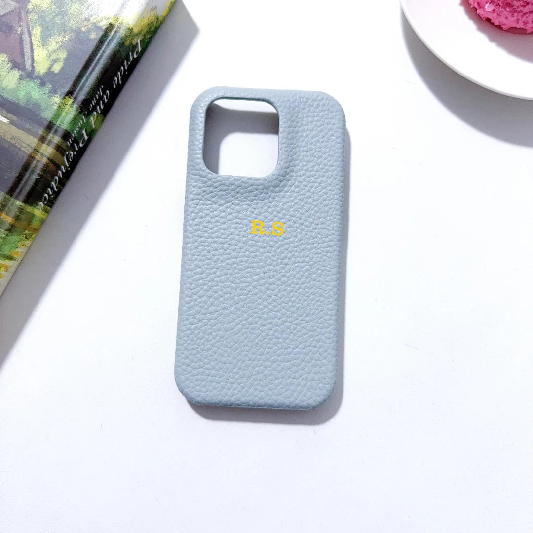 Funda rígida de cuero PU con nombre personalizado para iPhone16, 16e, 15, 14, 13, 12, 11 Pro, Funda trasera a prueba de golpes
