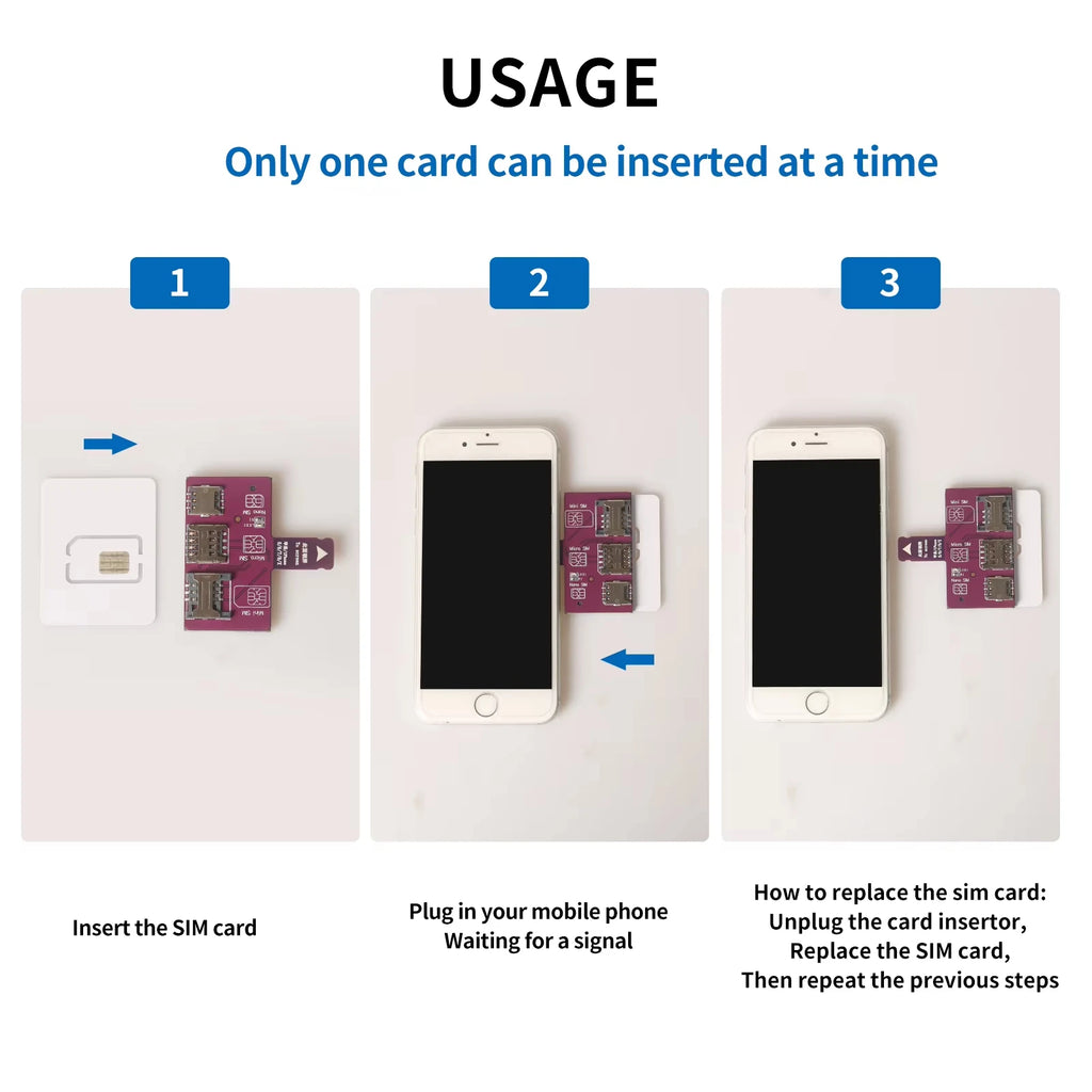 TPC para iPhone tarjeta SIM 4 en 1, adaptador de ranura para tarjeta externa, cambiador de tarjeta rápido, soporte para lector de tarjetas SIM para iPhone, reinicio gratuito Nano