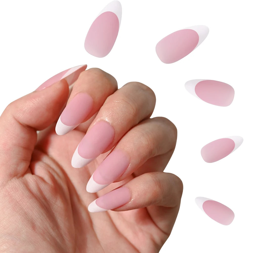 120 Uñas Acrílicas Francesas Cuadradas Medianas y Largas, Uñas Postizas Francesas de Cobertura Completa para Mujer, Uñas Postizas de Diferentes Tamaños
