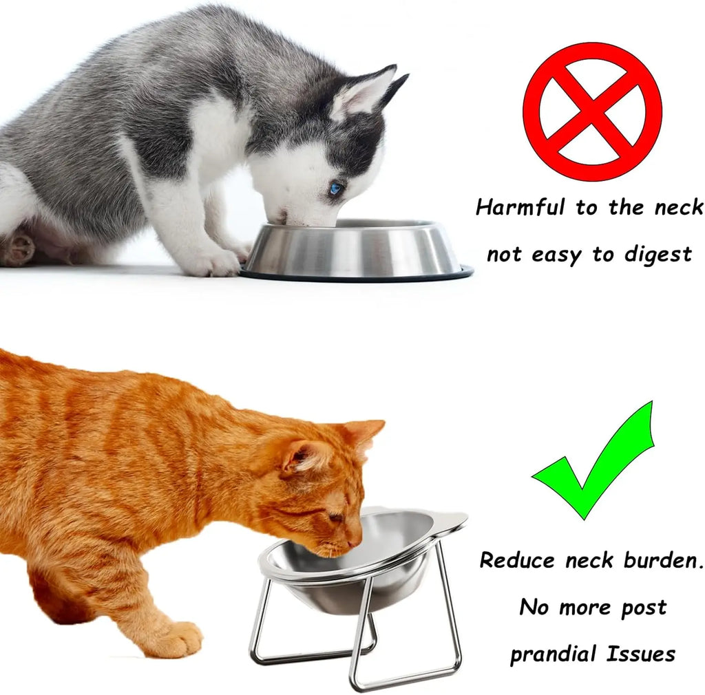 Cuencos para gatos elevados estables elevados 15 °   Cuencos para perros con protección para el cuello, cuenco de comida para gatos de acero inoxidable 304 resistente a roturas para cachorros y gatos