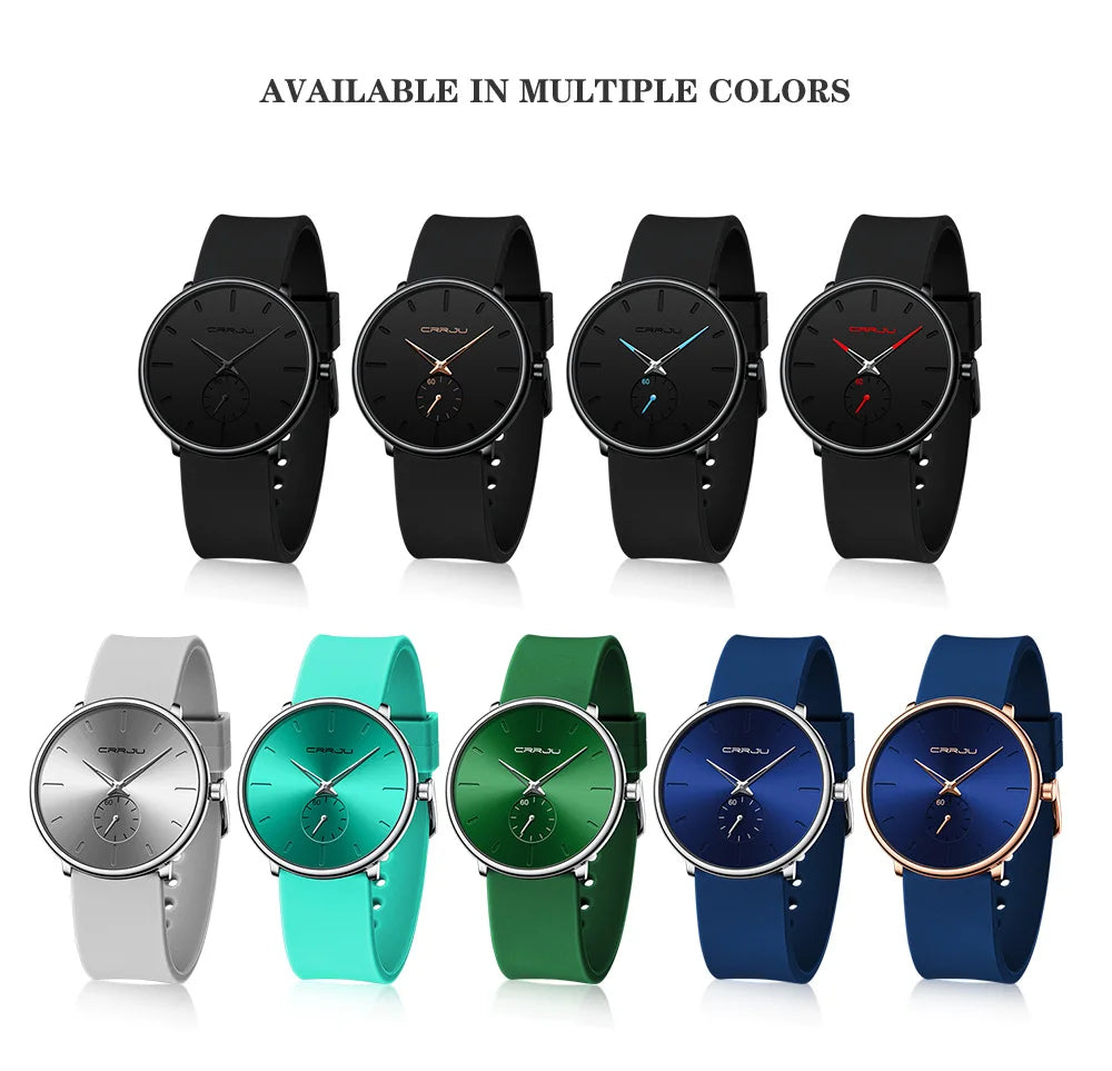 CRRJU-Conjunto de relojes de silicona informales para hombre y mujer, relojes de pulsera de cuarzo con esfera Simple, reloj de vestir para mujer