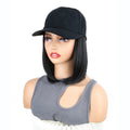 Extensiones de cabello de gorra de béisbol sintética de 12 pulgadas, peluca de sombrero ajustable Bob recta corta, fácil de usar para mujeres de fiesta diarias