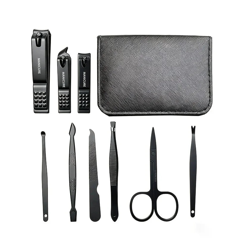Kit de 9 Piezas para el Cuidado de las Uñas, Portátil, con Cortaúñas, Corta Cutículas, Tijeras para Uñas de los Pies, Lima para Uñas, Pinzas, Ideal para Viajes y el Hogar