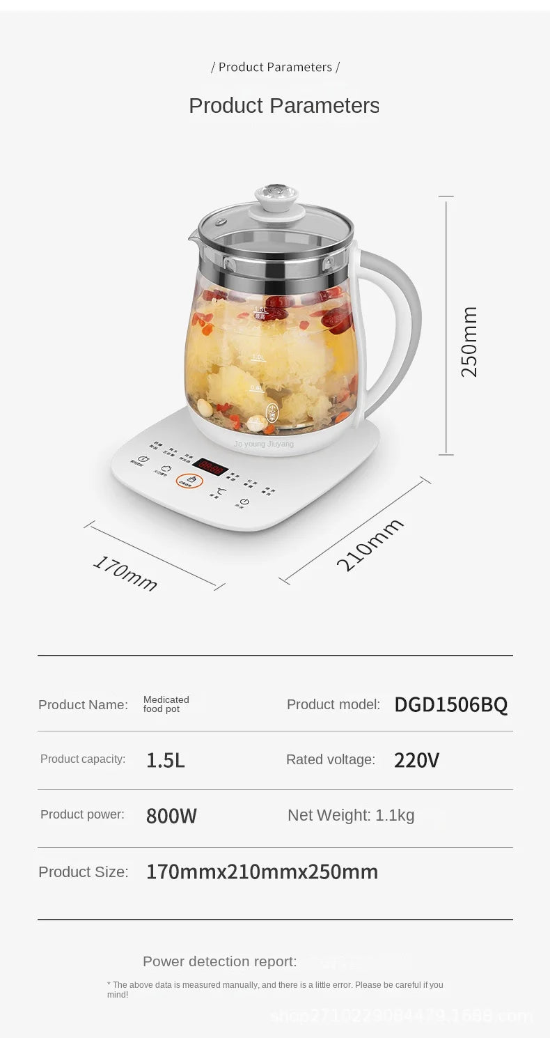 Olla saludable Jiuyang de 220V, tetera de flores multifuncional, tetera de vidrio para estofado, Mini cocina portátil de 1,5 l, cocina para postre y té