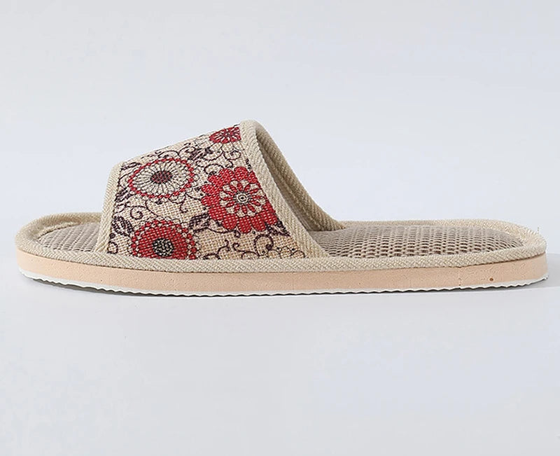 Otoño Invierno zapatillas de suelo para mujer Retro de lino con punta abierta EVA sandalias casuales de fondo grueso zapatillas de interior para parejas zapatos