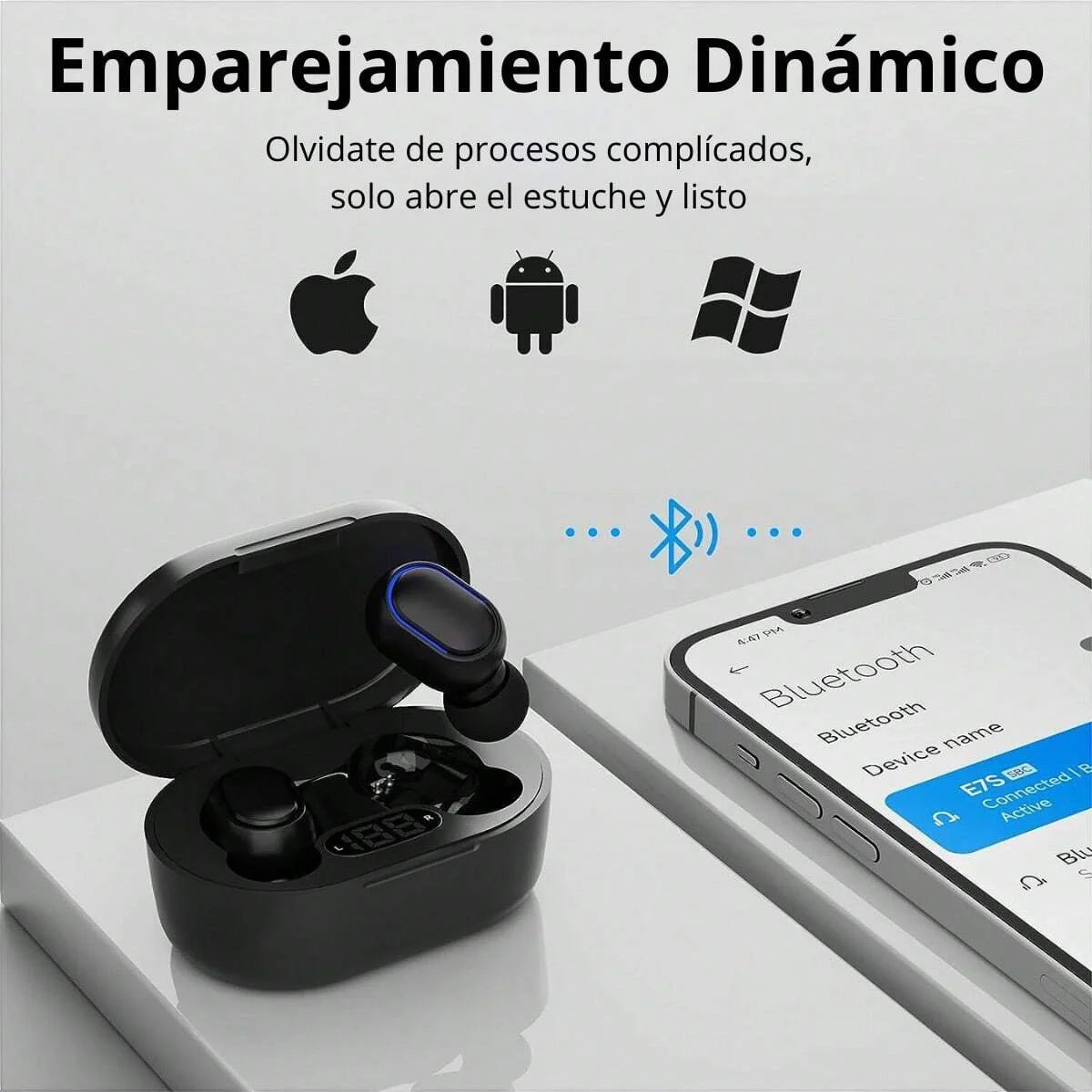 E7S Auriculares inalámbricos Bluetooth con diseño tecnológico, pantalla de alimentación con micrófono con cancelación de ruido, auriculares para coche, trabajar, deportes, entrenamiento, correr