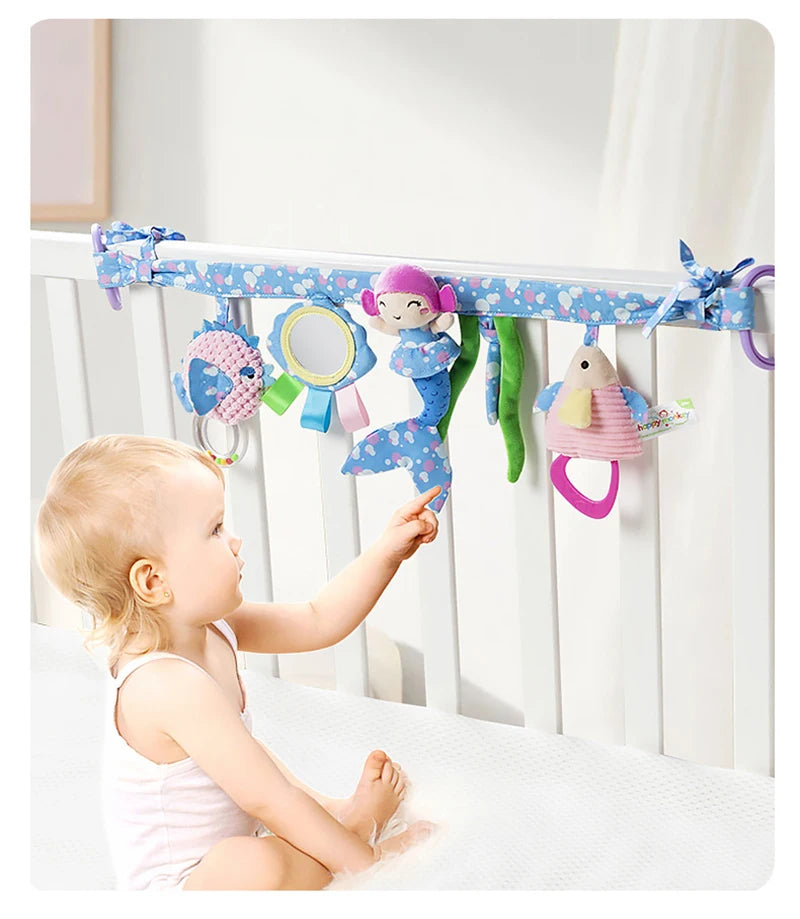 Sonajero de peluche sensorial para bebé, cochecito de juguete, juguetes colgantes móviles musicales, sonajeros móviles para bebés, juegos para recién nacidos de 0 a 6 y 12 meses