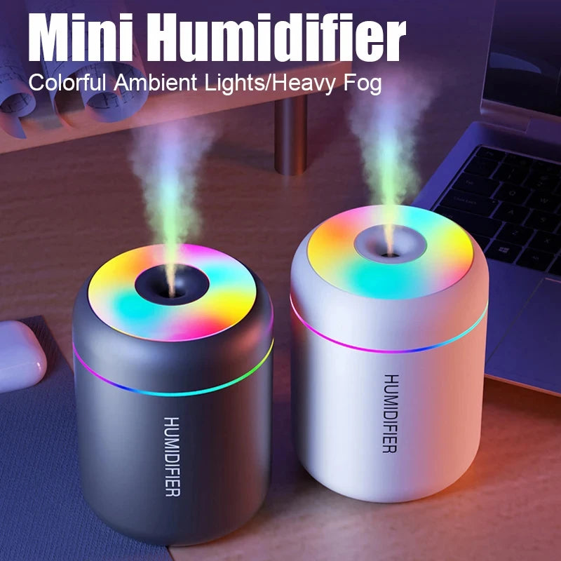 HOMEFISHMini-humidificador de aire, difusor de Aroma Usb, purificador de aceites esenciales, pulverizador de niebla fría, humidificador de escritorio LED para dormitorio y hogar