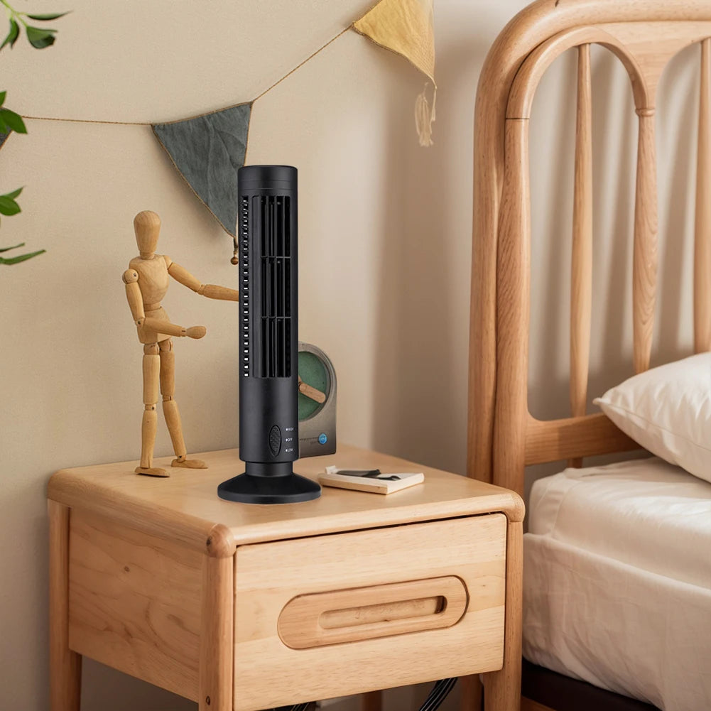 Ventilador de torre LED de 2,5 W, 38CM/33CM, sin hoja, 2 velocidades, ventilador de torre de pie, ventilador de suelo eléctrico portátil para sala de estar, dormitorio y oficina