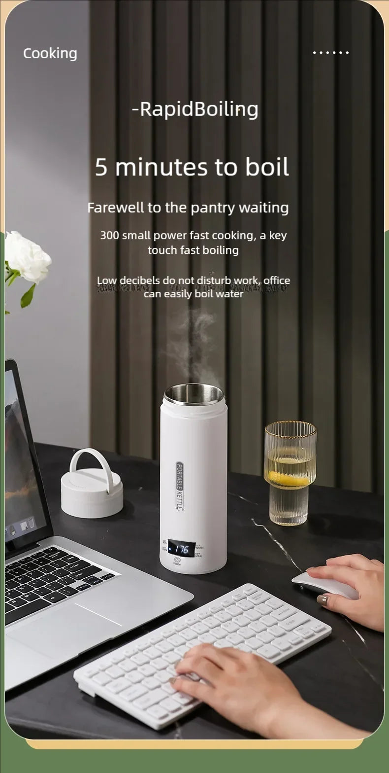 JFBONIN-hervidores eléctricos portátiles para té y café, hervidor de agua para hervir, taza térmica, botella de agua antiescaldaduras, menú en inglés