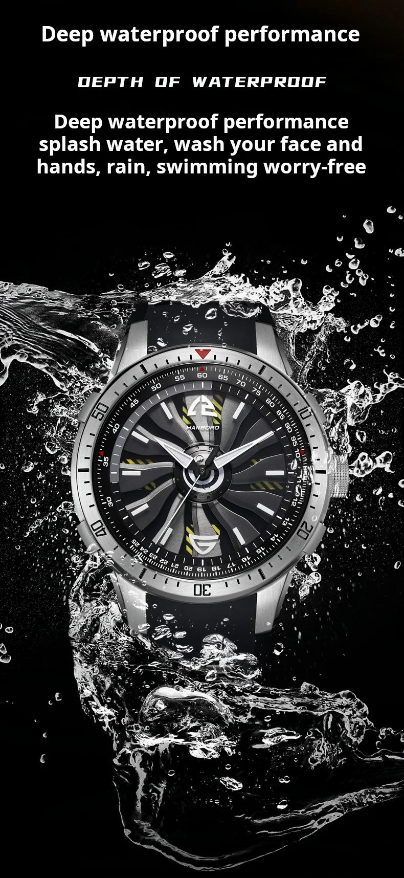 Reloj mecánico con volante ahuecado de HANBOROMen, reloj impermeable luminoso personalizado completamente automático