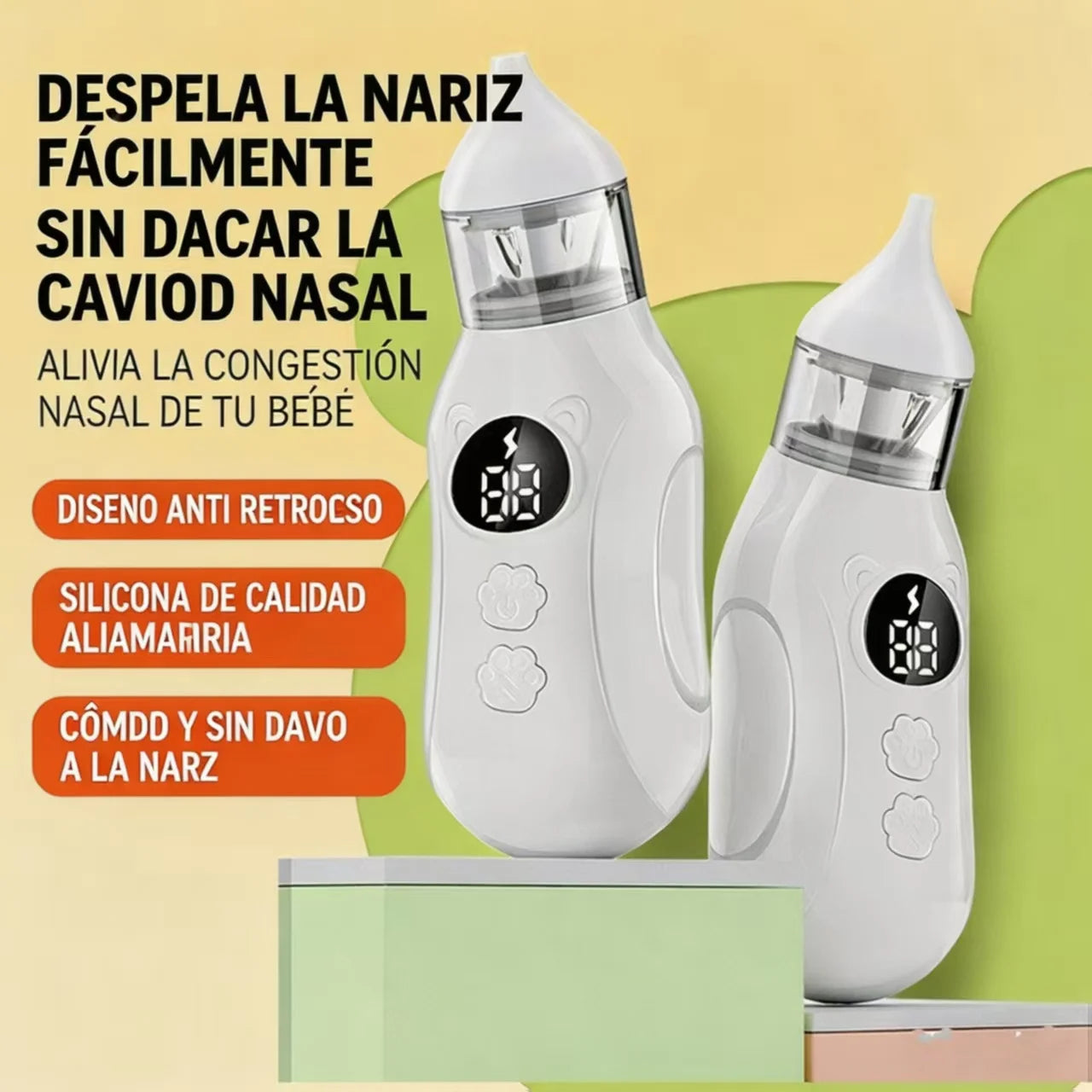 Aspirador nasal eléctrico para bebés, adecuado para la succión de la nariz de bebés y niños pequeños, con ventosa, limpiador nasal recargable, con 9 niveles de succión, viene con 2 boquillas de silicona