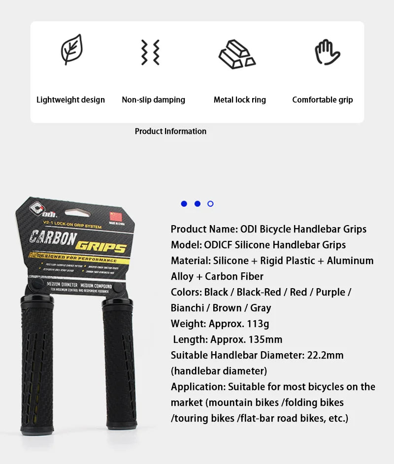 ODI-empuñaduras de bicicleta con bloqueo, empuñaduras ligeras de silicona y fibra de carbono, antideslizantes, absorción de impacto, agarre cómodo, accesorio para bicicleta