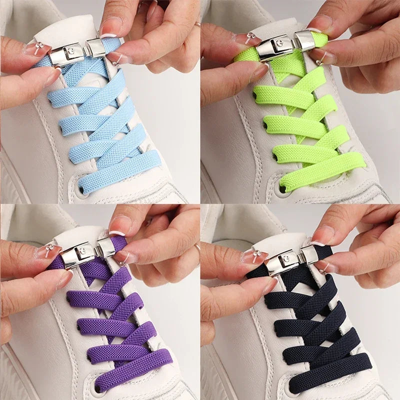 Cordones para zapatos sin cordones, cordones con cierre a presión sin corbatas, cordones elásticos, zapatillas para niños y adultos, cordones planos ensanchados de 8MM para zapatos, 2024
