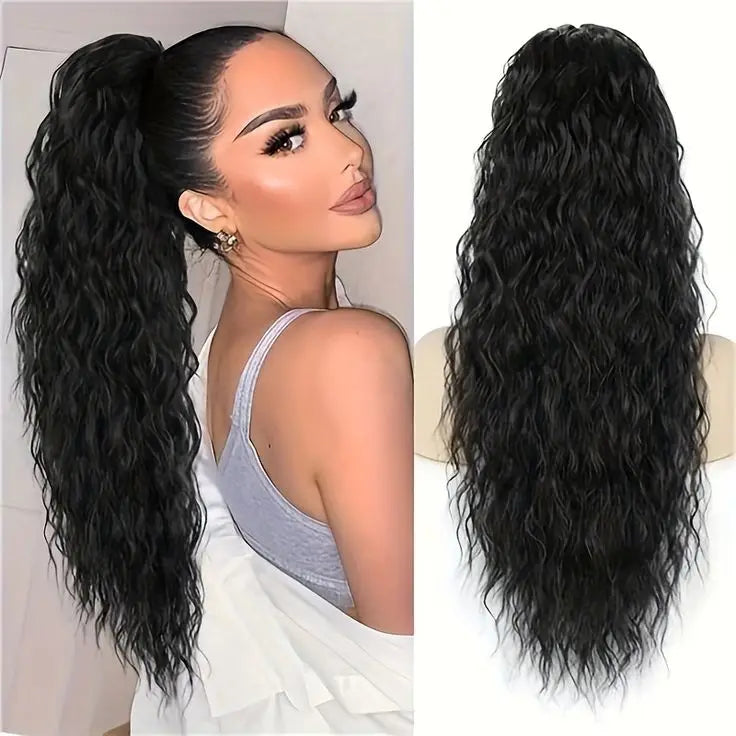 Extensión de cabello de cola de caballo ondulada y rizada larga para mujer, postizos de cola de caballo con cordón, cola de caballo falsa sintética, negro, Rubio y rojo