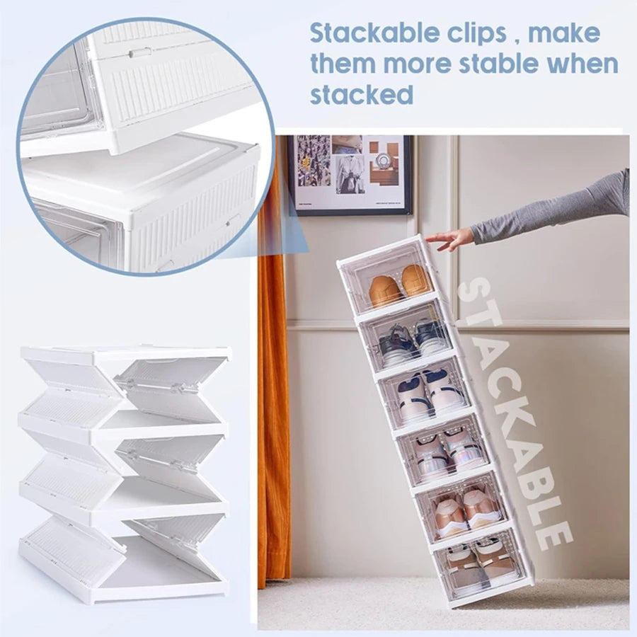 Zapatero apilable de plástico transparente, caja de almacenamiento de zapatillas, organizador de zapatos plegable, a prueba de polvo, gabinete de ahorro de espacio