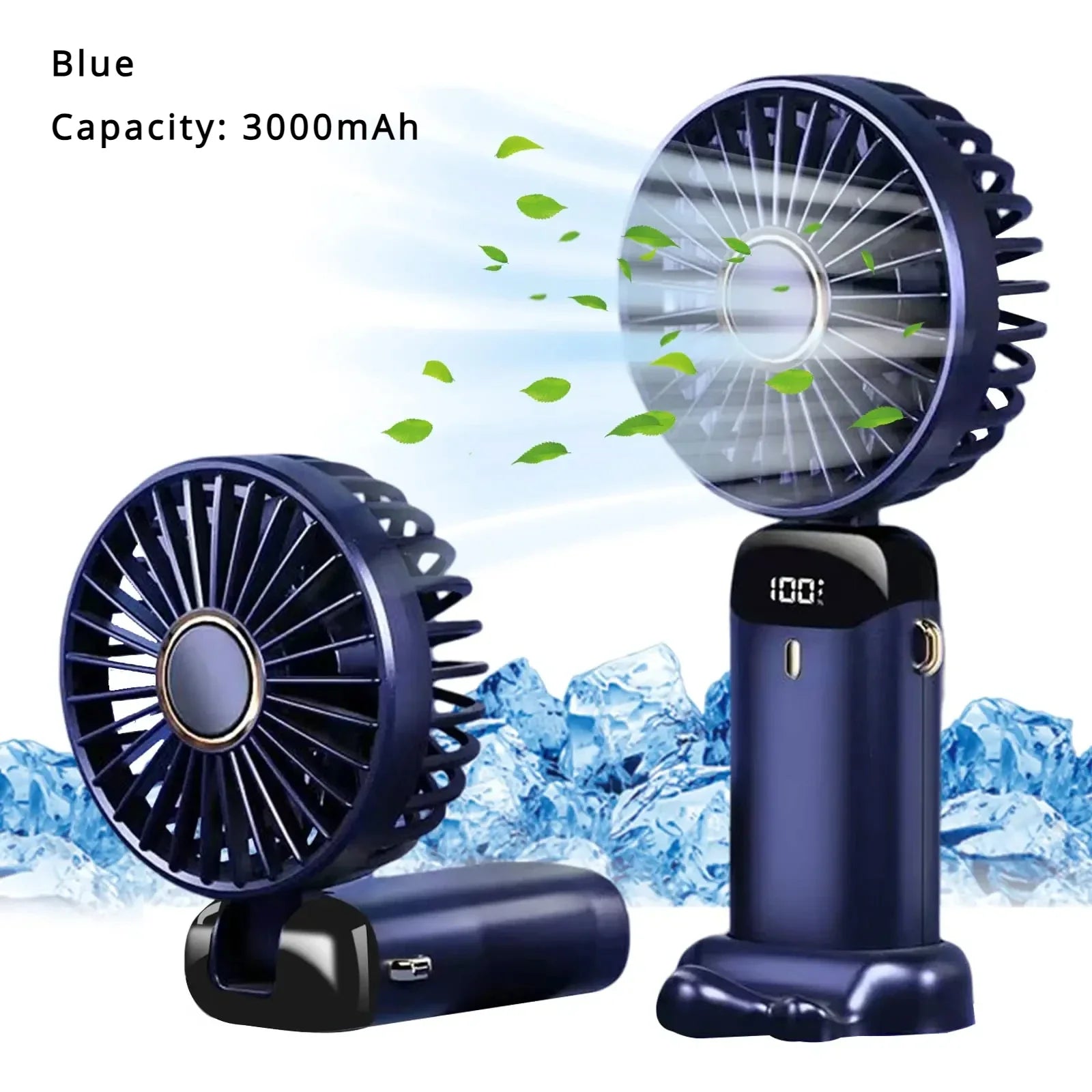 Mini ventilador de mano de 5000mAh, inalámbrico, recargable por USB, portátil, pantalla Digital, soporte para teléfono, ventilador plegable de 5 velocidades para colgar en el cuello
