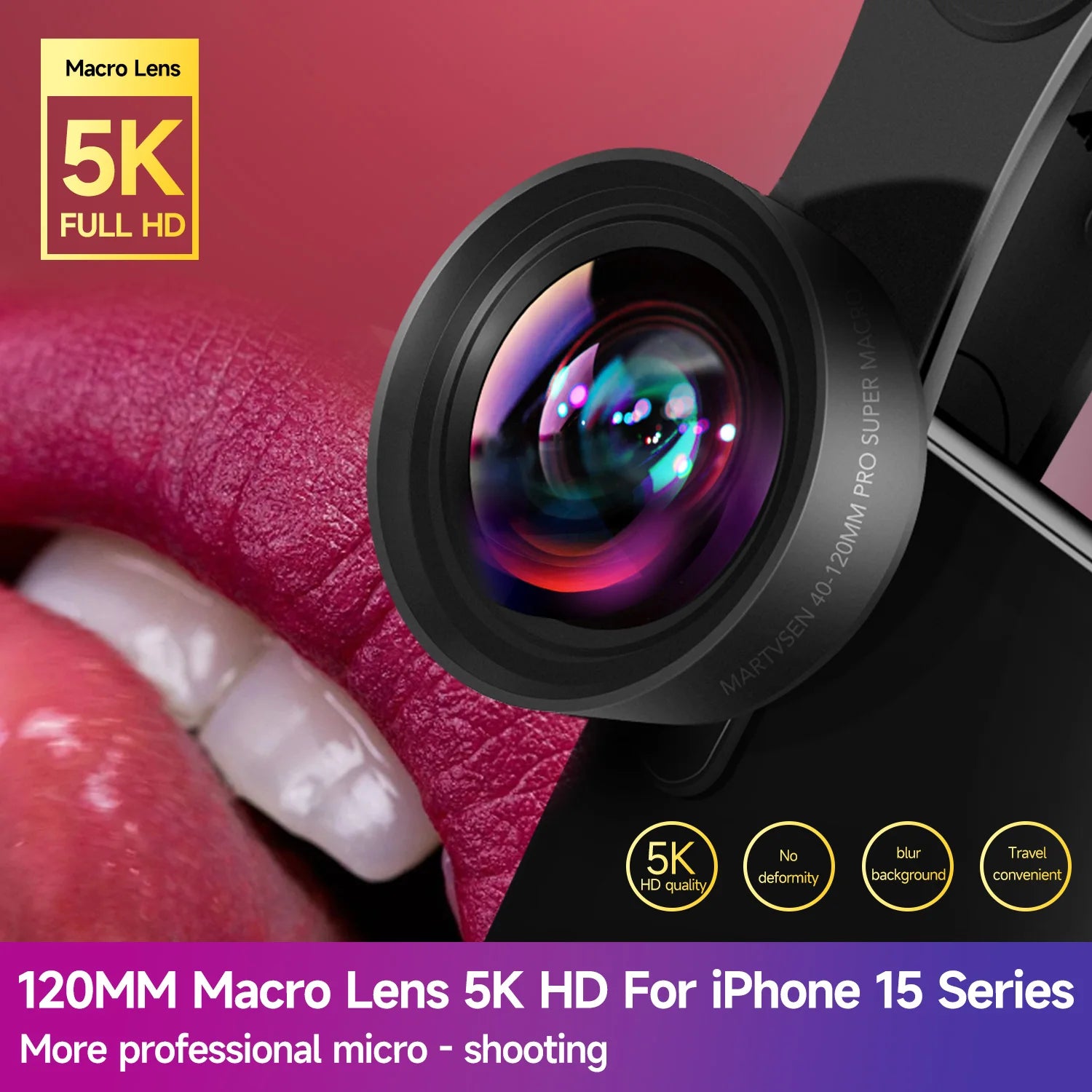 MARTVSEN Lente macro de 120 mm, lente fotográfica de cámara con clip universal súper macro profesional 5K HD 10x para iPhone Samsung Android